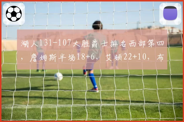 湖人131-107大胜爵士排名西部第四，詹姆斯半场18+6，艾顿22+10，布朗尼11分